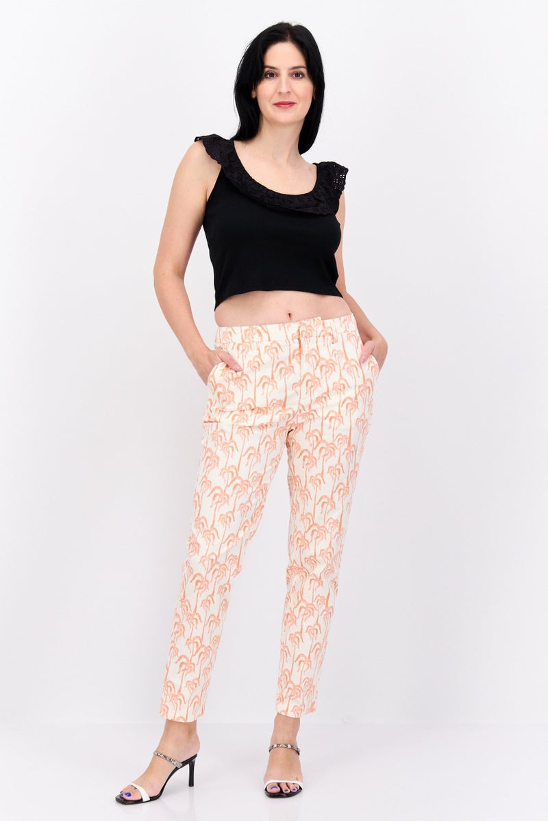 Scotch & Soda Women Slim Fit Allover Print Chino Pants, White Combo - Image 2