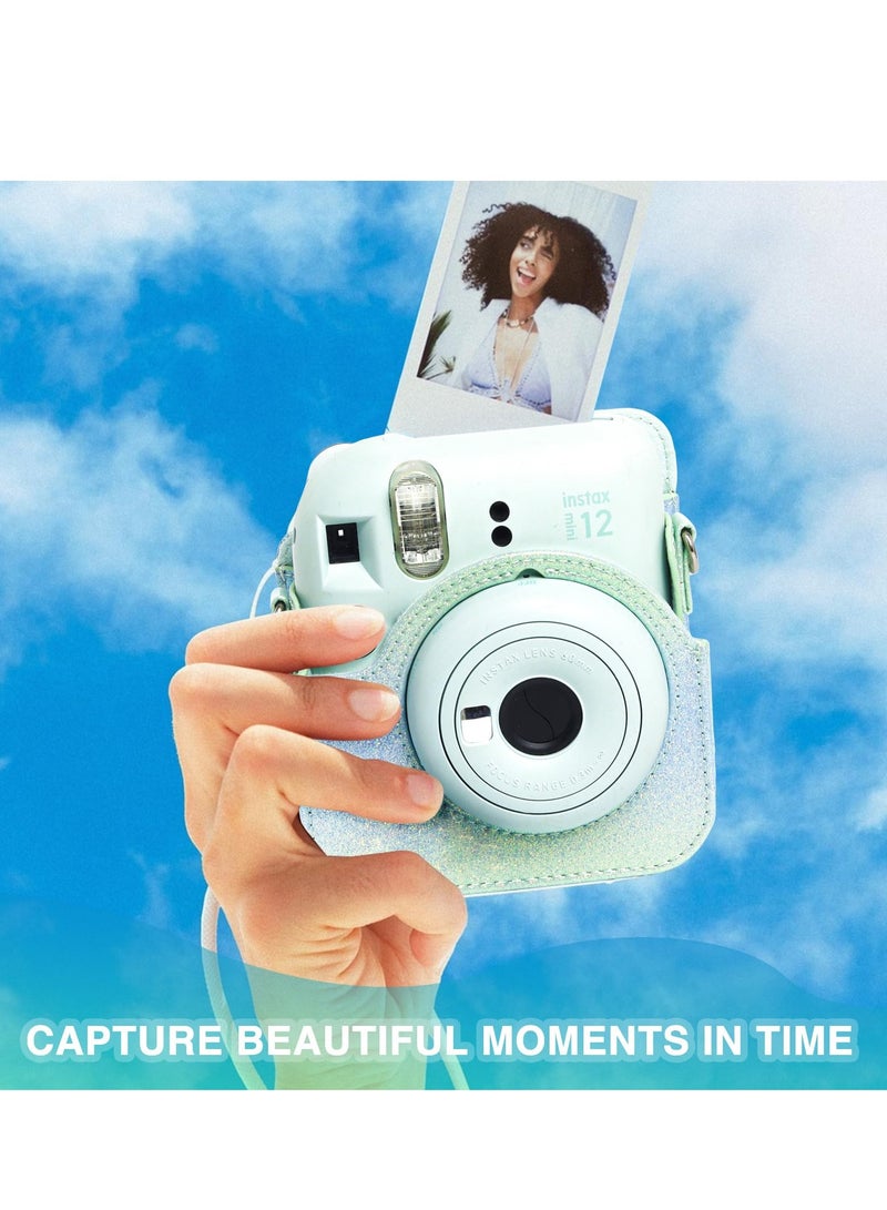 SOLARAE Case for Fujifilm Instax Mini 12 Camera Protective PU Leather Bag Cover with Adjustable Shoulder Strap and Mini Photo Album 64 Pockets (Bluish Green) - Image 4