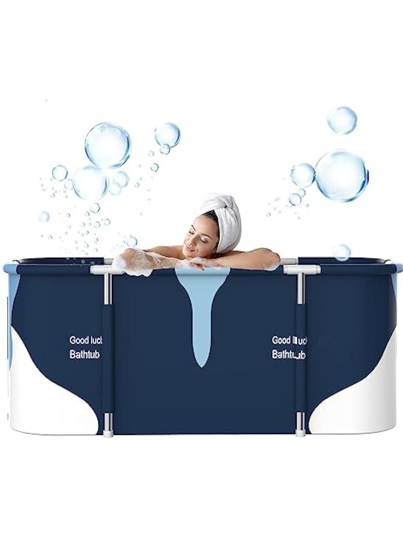 هاي هونور حوض استحمام كبير جدًا قابل للطي محمول قابل للطي مع غطاء للكبار، حوض استحمام عائلي قابل للطي 140 سم، حوض استحمام متعدد الطبقات سميك مع غطاء لحوض الاستحمام (نمط الحليب) - Image 1