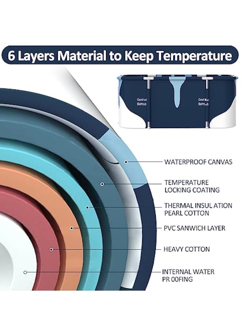هاي هونور حوض استحمام كبير جدًا قابل للطي محمول قابل للطي مع غطاء للكبار، حوض استحمام عائلي قابل للطي 140 سم، حوض استحمام متعدد الطبقات سميك مع غطاء لحوض الاستحمام (نمط الحليب) - Image 3
