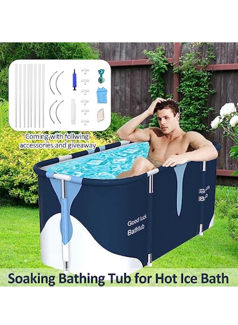 هاي هونور حوض استحمام كبير جدًا قابل للطي محمول قابل للطي مع غطاء للكبار، حوض استحمام عائلي قابل للطي 140 سم، حوض استحمام متعدد الطبقات سميك مع غطاء لحوض الاستحمام (نمط الحليب) - Image 4