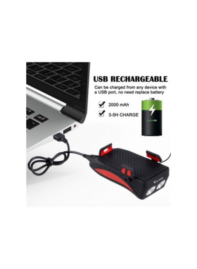 Dreamzon Bike Lights with Phone Holder, LED headlight USB Rechargeable bicycle bracket horn 4 in 1 Bicycle Front Light - Image 2