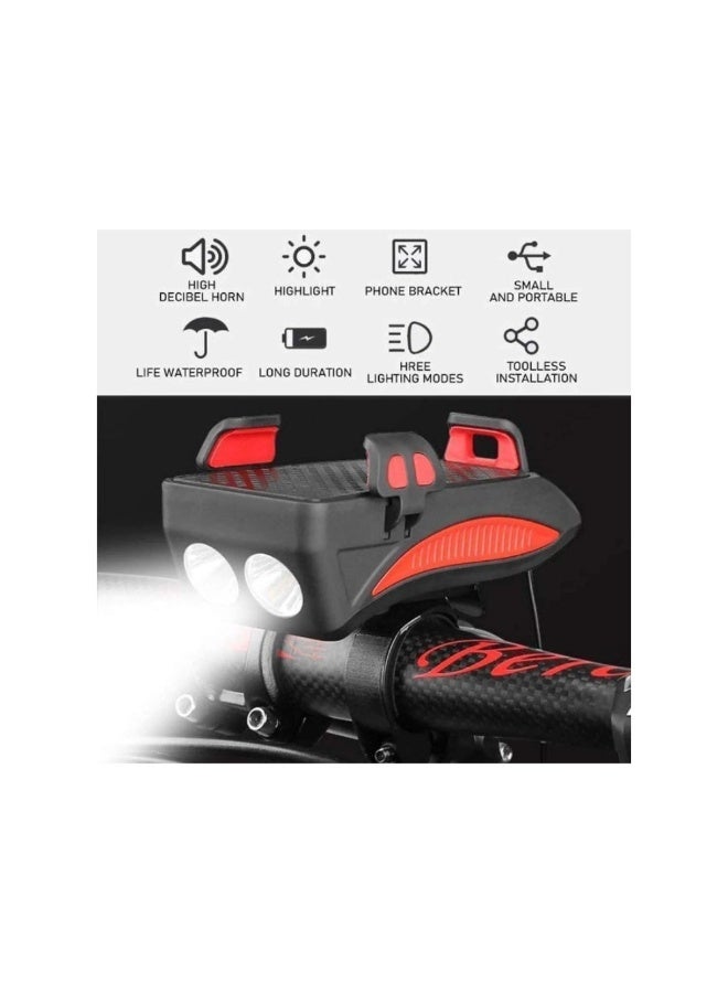 Dreamzon Bike Lights with Phone Holder, LED headlight USB Rechargeable bicycle bracket horn 4 in 1 Bicycle Front Light - Image 3