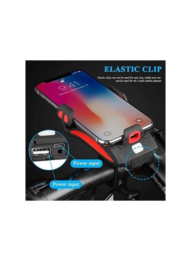 Dreamzon Bike Lights with Phone Holder, LED headlight USB Rechargeable bicycle bracket horn 4 in 1 Bicycle Front Light - Image 4