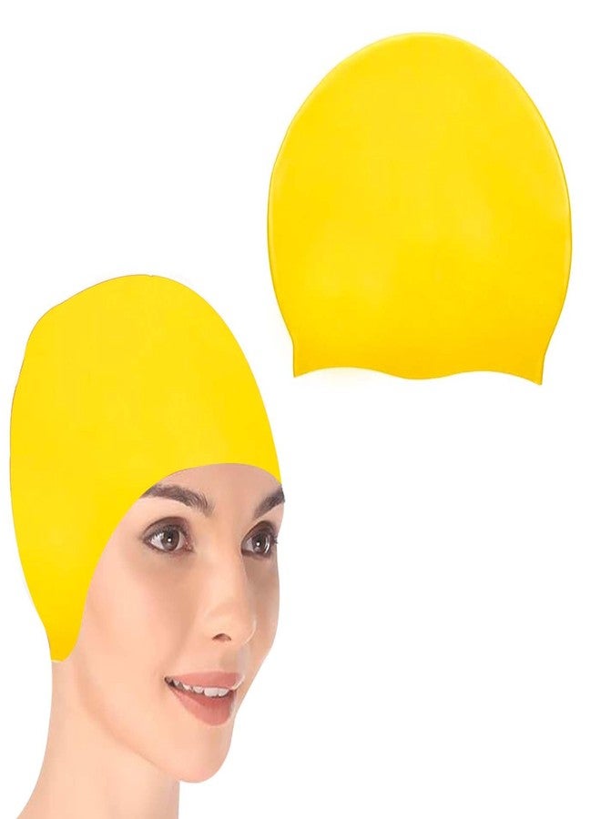 Fully Waterproof Silicon Swimming Pool Cap for Kids and Adults (Pack of 1) (Yellow) - Image 1