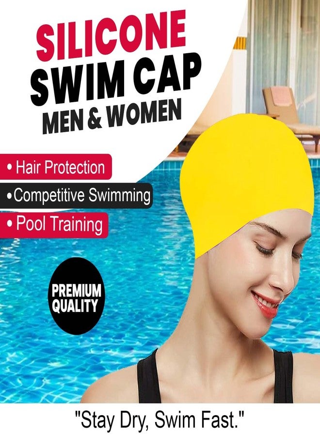 Fully Waterproof Silicon Swimming Pool Cap for Kids and Adults (Pack of 1) (Yellow) - Image 4
