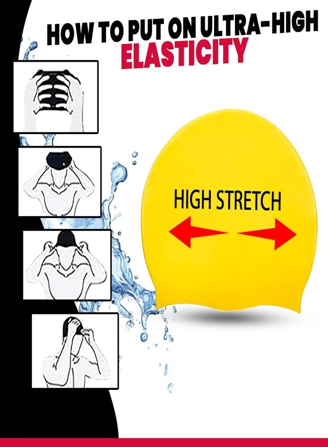 Fully Waterproof Silicon Swimming Pool Cap for Kids and Adults (Pack of 1) (Yellow) - Image 5