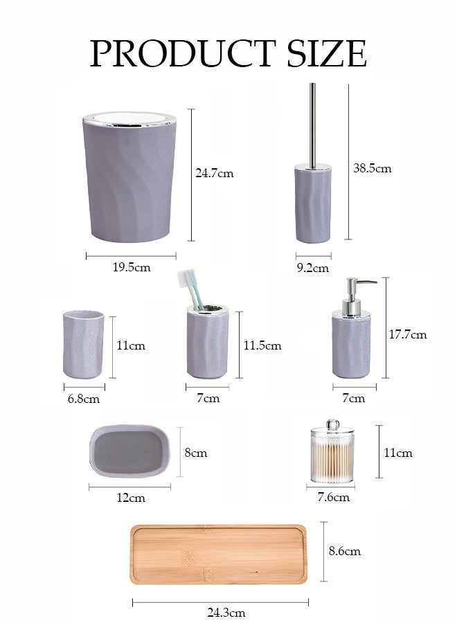 DUNISO 7 Pieces of Bathroom Accessories Set, Household Toiletries Set, Bathroom Storage Set,Sturdy and Durable， with Hand Sanitizer Bottle, Toothbrush Cup, Mouthwash Cup, Soap Box, Toilet Brush, Trash Can, Cotton Swab Box,Suitable for Family and Travel Use  - Image 2