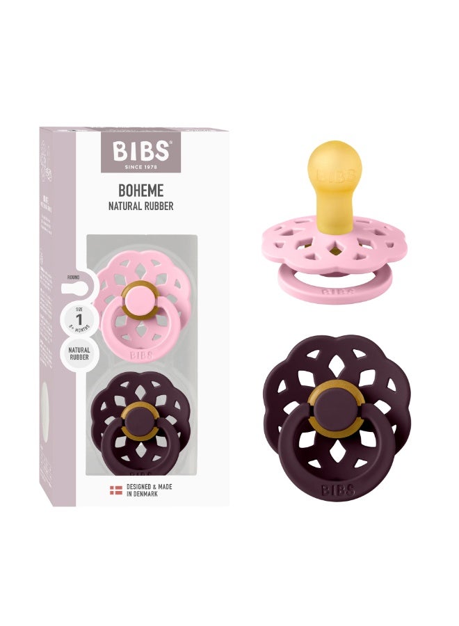 بيبس BIBS Pacifier Boheme 2 PACK Latex Size 1 Baby Pink/Plum - Image 2