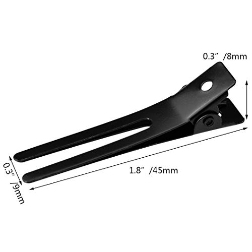 Wobe Hairdressing Double Prong Curl Clips, 50pcs 1.8" Metal Alligator Hairpins for Hair Bow Pin Curl, Styling Clips for Hair Salon Barber (Black) - Image 2