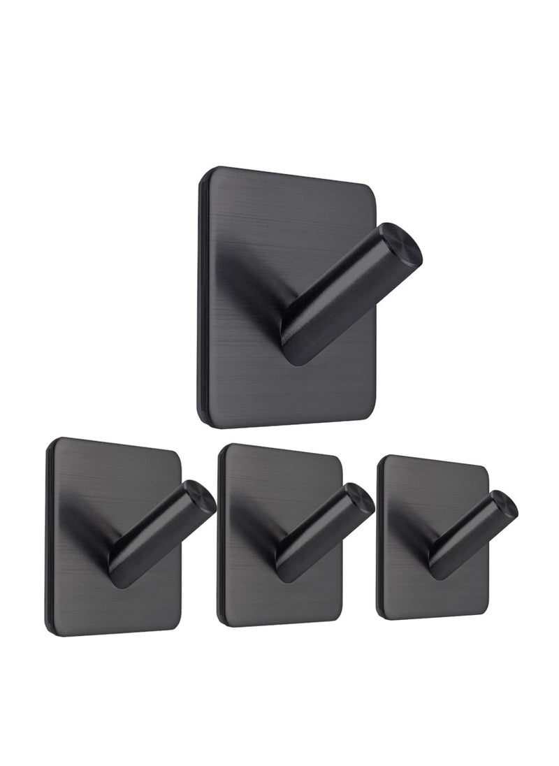 Hihonor Towel Hooks Adhesive Bathroom Hooks Heavy Duty Towel Racks Holder Stick on Shower Hooks Waterproof for Hanging Stainless Steel Black-Bathroom Kitchen 4 Packs  - Image 1
