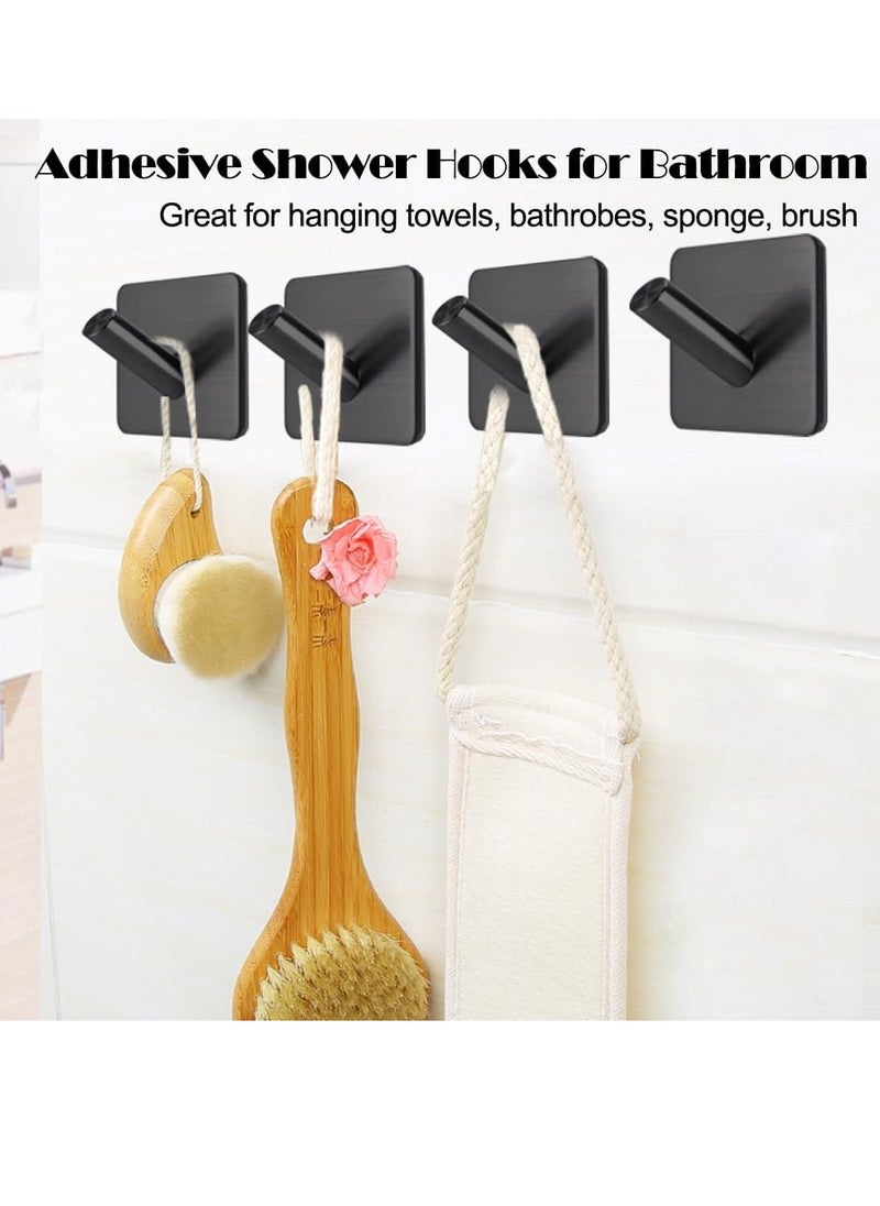 Hihonor Towel Hooks Adhesive Bathroom Hooks Heavy Duty Towel Racks Holder Stick on Shower Hooks Waterproof for Hanging Stainless Steel Black-Bathroom Kitchen 4 Packs  - Image 5
