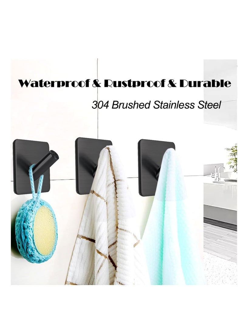 Hihonor Towel Hooks Adhesive Bathroom Hooks Heavy Duty Towel Racks Holder Stick on Shower Hooks Waterproof for Hanging Stainless Steel Black-Bathroom Kitchen 4 Packs  - Image 3