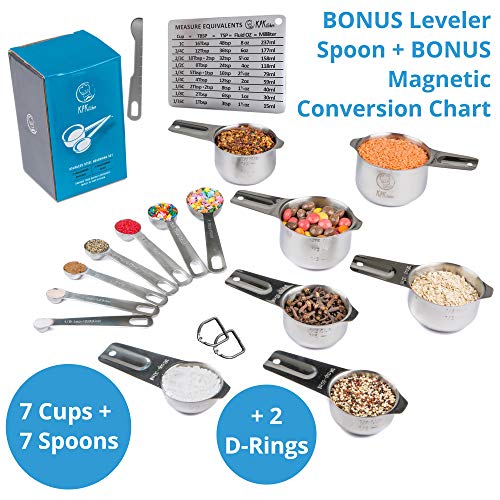 KPKitchen Stainless Steel Measuring Cups and Spoons Set of 16-7 Cup & 7 Spoon + Conversion Chart & Leveler - Kitchen Measuring Spoons and Cups - Dry Measure Cups Stainless Steel & Baking Metal Measuring Cups - Image 2