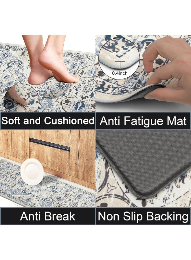 Anti Fatigue Kitchen Mat Set of 2 Non Slip Kitchen Mats for Floor Cushioned Kitchen Rugs Comfort Standing Mat Farmhouse Waterproof PVC Foam Kitchen Floor Mat Runner - Image 3