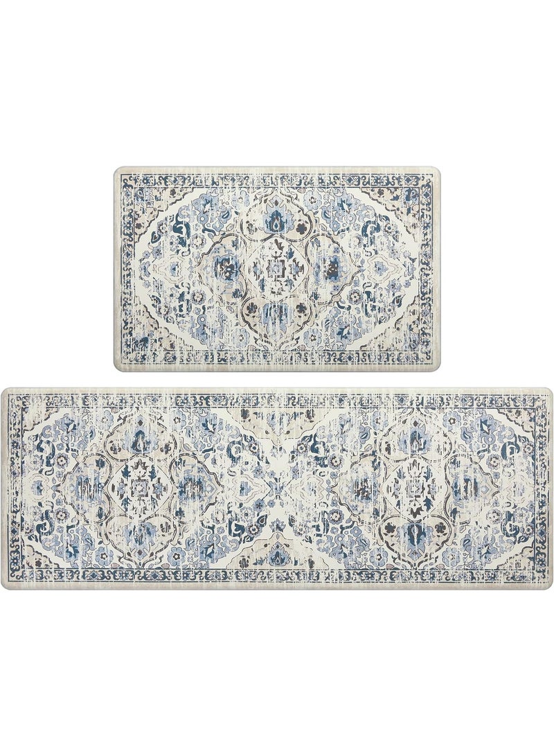 Anti Fatigue Kitchen Mat Set of 2 Non Slip Kitchen Mats for Floor Cushioned Kitchen Rugs Comfort Standing Mat Farmhouse Waterproof PVC Foam Kitchen Floor Mat Runner - Image 1
