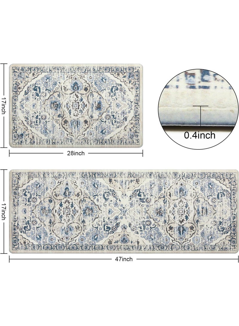 Anti Fatigue Kitchen Mat Set of 2 Non Slip Kitchen Mats for Floor Cushioned Kitchen Rugs Comfort Standing Mat Farmhouse Waterproof PVC Foam Kitchen Floor Mat Runner - Image 2