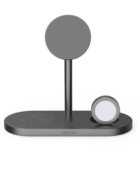 PROTECT 3-in-1 MagSafe Phone Stand, Aluminum Body, Fast Charging, For Apple Watch, Apple AirPods, Wireless Charging, Type-C Input, Grey | X23-PRO