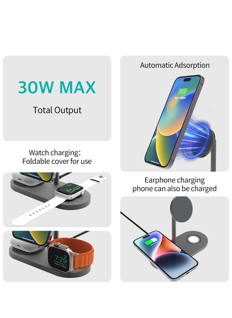 Protect - PROTECT 3-in-1 MagSafe Phone Stand, Aluminum Body, Fast Charging, For Apple Watch, Apple AirPods, Wireless Charging, Type-C Input, Grey | X23-PRO - Image 1