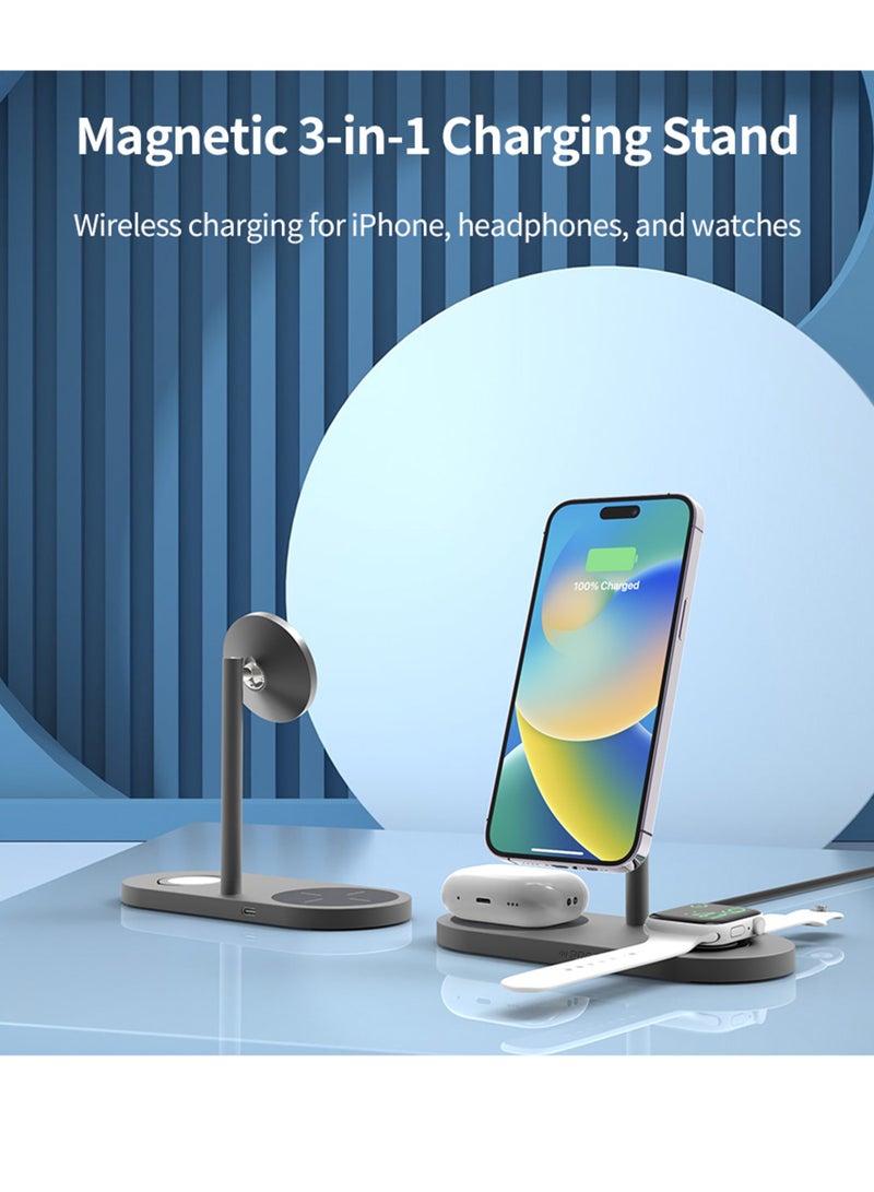 بروتيكت حامل شحن لاسلكي 3 في 1 من PROTECT | متوافق مع iPhone وApple Watch وAirPods | شحن سريع | هيكل من الألومنيوم | مدخل Type-C | رمادي | موديل: X23-PRO - Image 3