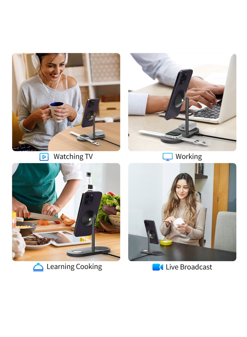 بروتيكت حامل شحن لاسلكي 3 في 1 من PROTECT | متوافق مع iPhone وApple Watch وAirPods | شحن سريع | هيكل من الألومنيوم | مدخل Type-C | رمادي | موديل: X23-PRO - Image 4