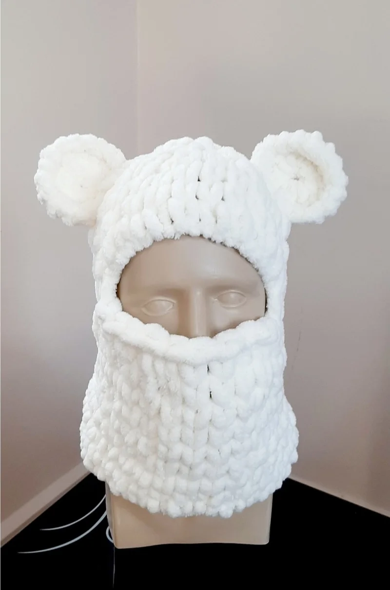 نيكادو Hand Knitted Plush Snow Mask Ski Hat Balaclava with Ears