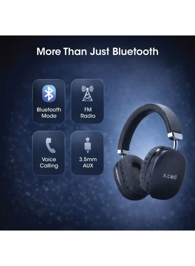 Xcell HS314 Passive Noise Cancelling Wireless Headphones with FM Radio | 15 Hours Play| 40mm Drivers | BT 6.0 | Auto-Tuning FM | Type-C Charging | Hands-Free Calling | 200 Hours Standby- Black - Image 3