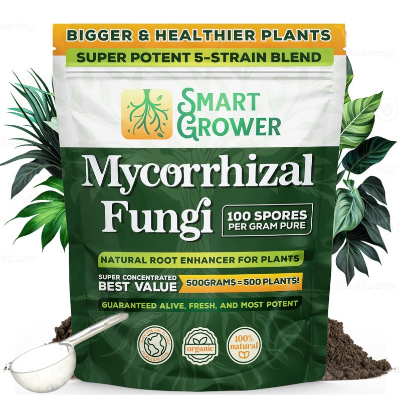 Smart Grower Mycorrhizal Fungi Organic Root Enhancer for Plants, Super Potent 100 Spores Per Gram, 5-Strain Blend, Rapid Results for Gardens, Houseplants, Lawns, Mycorrhizae Smart Grower 500 Grams for 500 Plants - Image 1