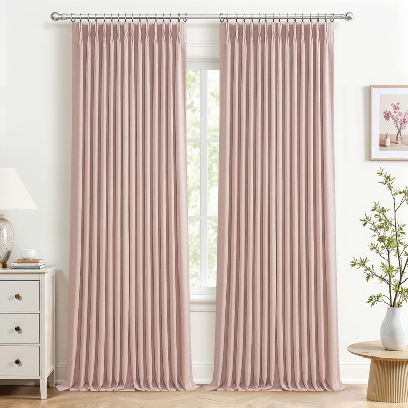 PleatedDrapes Blackout Baby Pink Memory Trained Pinch Pleated Bedroom Curtains 96 Inches Long 2 Panels Set, Cute Double Layer Linen Soundproof Thermal Elegent Windows Curtain & Drapes for Living Room 8 FT Length - Image 1