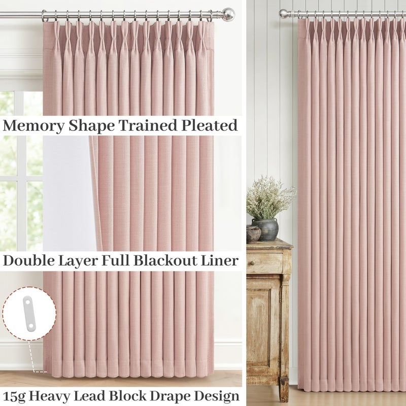 PleatedDrapes Blackout Baby Pink Memory Trained Pinch Pleated Bedroom Curtains 96 Inches Long 2 Panels Set, Cute Double Layer Linen Soundproof Thermal Elegent Windows Curtain & Drapes for Living Room 8 FT Length - Image 4