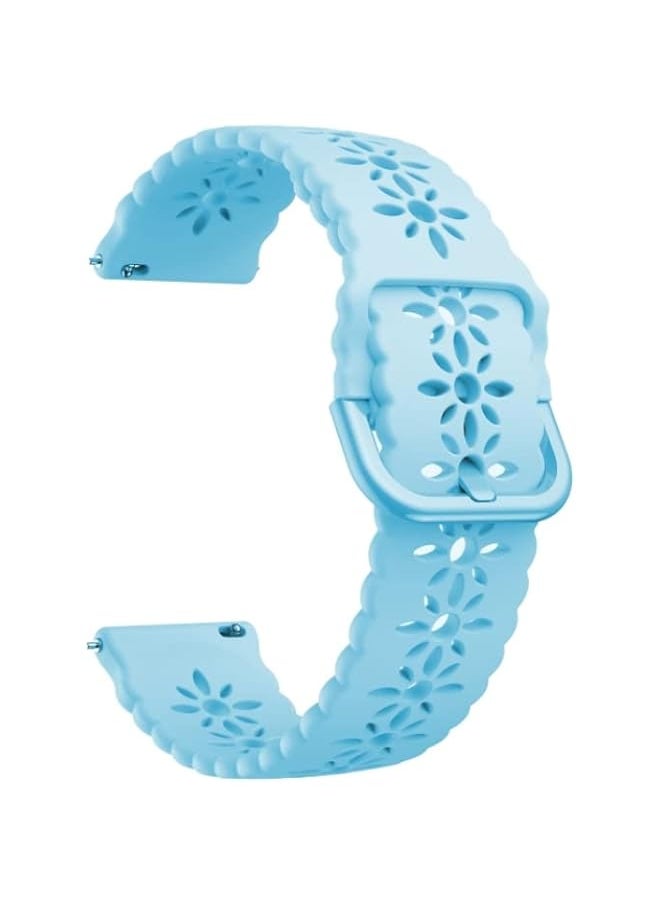 HuHa HuHa Band For Huawei Watch GT 3 Pro 22mm Plum Blossom Hollowed Silicone Watch Band Light Blue  - Image 4