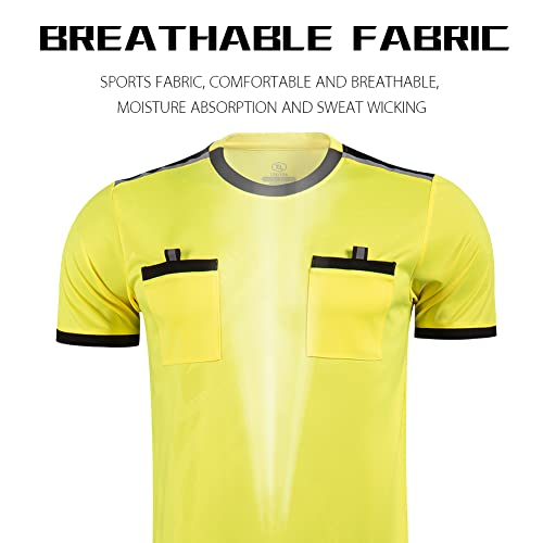 Shinestone Referee Jersey Bundle, Men's Soccer Referee Uniform Short Sleeve Pro Referee Soccer Jersey Perfect for Basketball Football Sports(Yellow,S) - Image 3