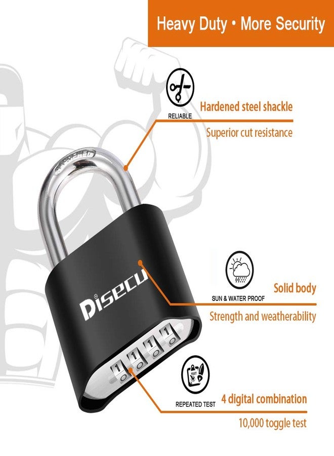 Disecu 1 Pack disecu Heavy Duty 4 Digit Combination Lock, Outdoor Waterproof Padlock for School Gym Locker, Storage Unit, Fence, Gate, Toolbox (Black) - Image 3