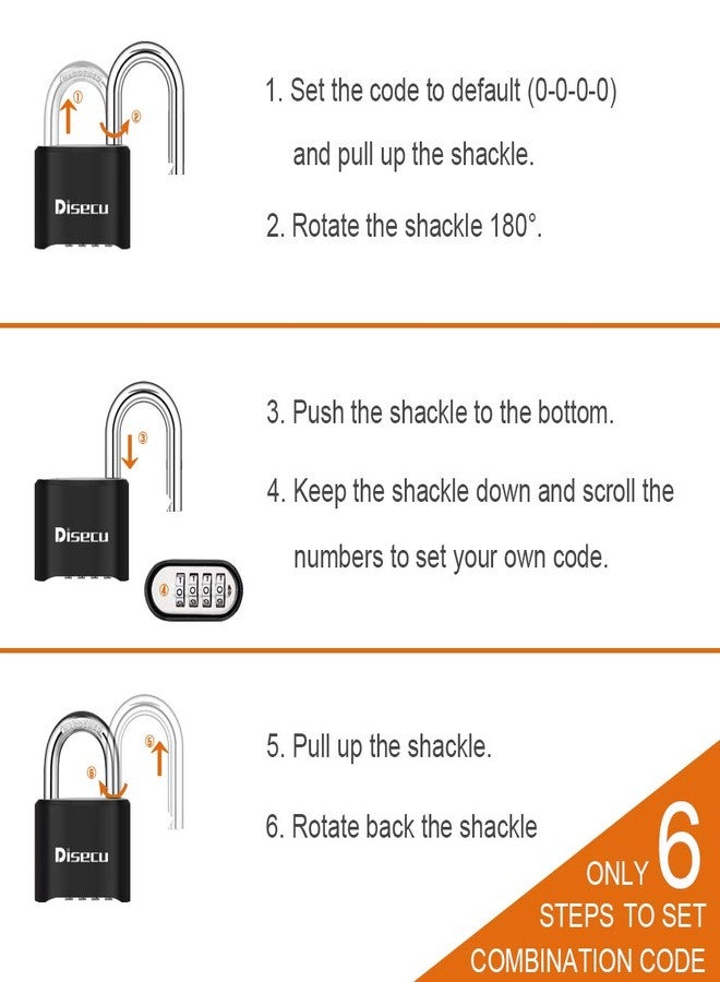 Disecu 1 Pack disecu Heavy Duty 4 Digit Combination Lock, Outdoor Waterproof Padlock for School Gym Locker, Storage Unit, Fence, Gate, Toolbox (Black) - Image 4