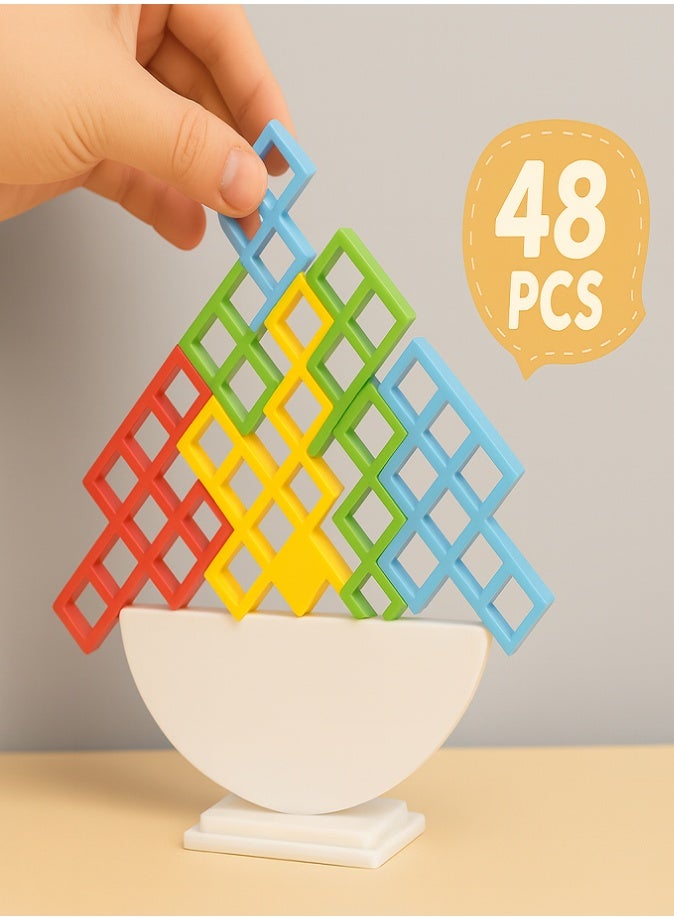 48 PCS Tetra Tower Balance Game, Stack Attack Stacking Blocks, Balance Building Block Montessori Toy for Kids 3+ & Adults, Family Party Travel Board Game - Image 1