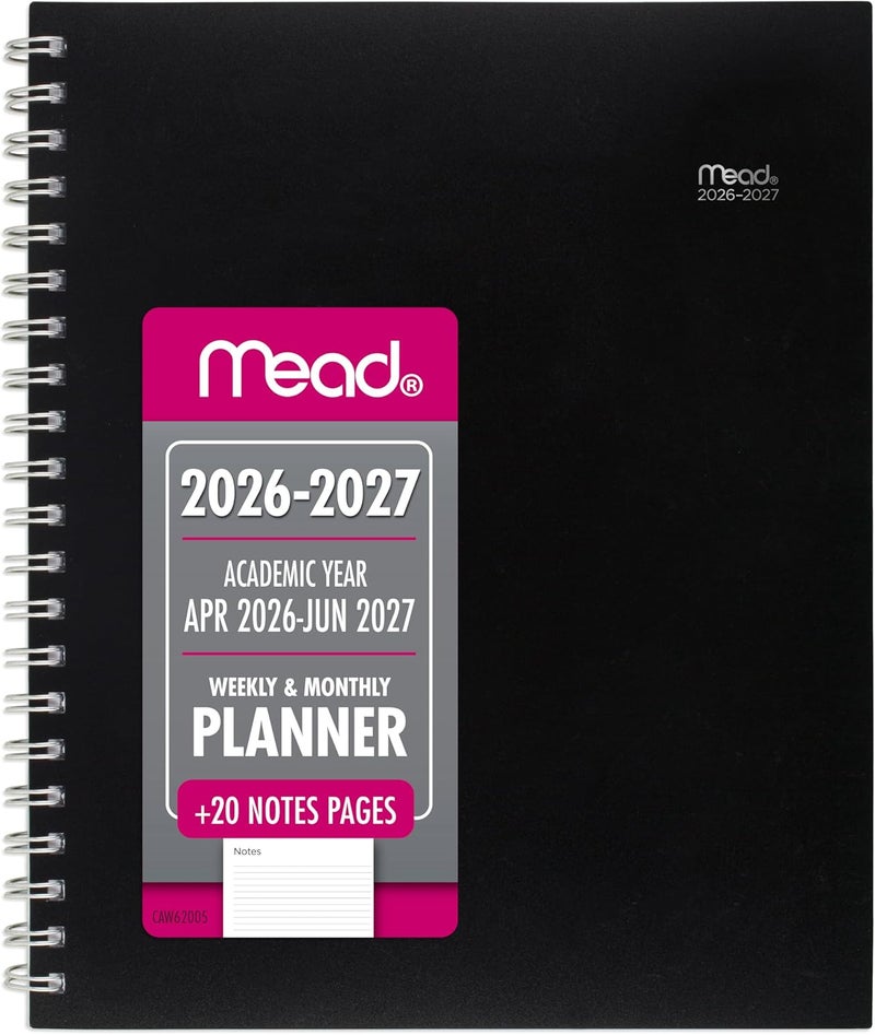 Mead Planner 2026-2027 Weekly & Monthly Academic 15-Month April-June, 8-1/2" x 11", Basic, Black (CAW62005) - Image 1
