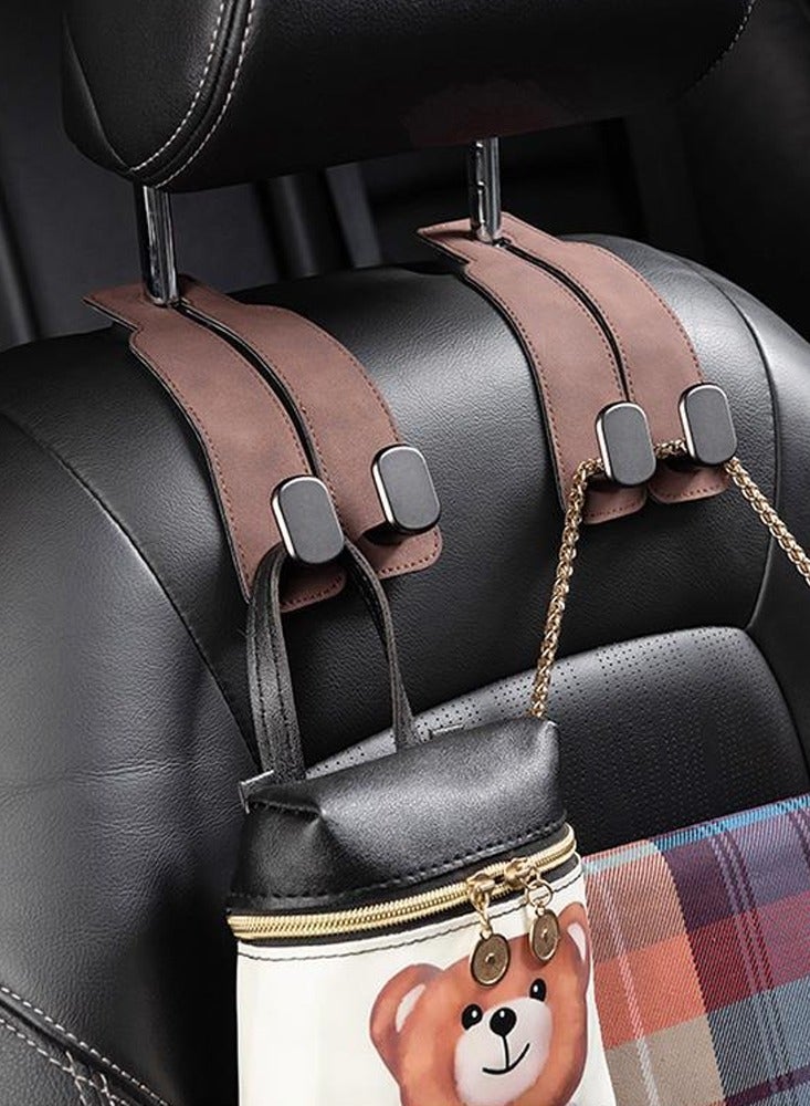 Generic Car seat headrest hook, universal double hook storage for wallet/handbag/grocery bag - anti slip design leather rear seat storage, car interior accessories  - Image 1