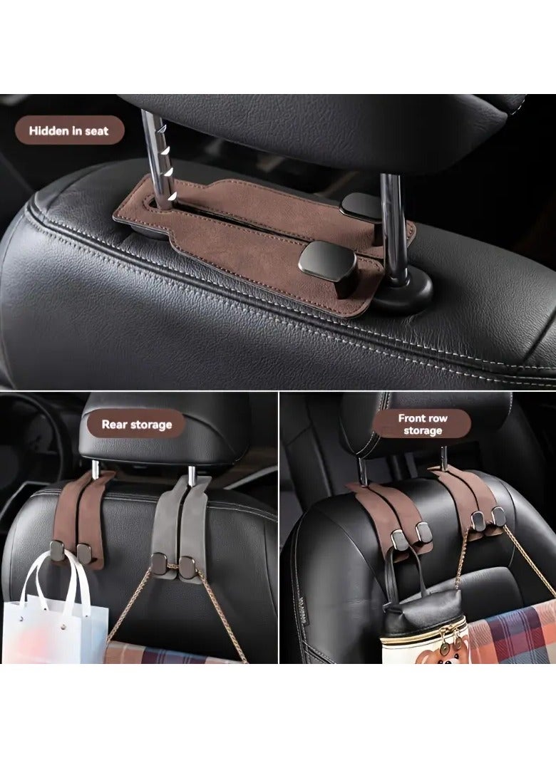 Generic Car seat headrest hook, universal double hook storage for wallet/handbag/grocery bag - anti slip design leather rear seat storage, car interior accessories  - Image 3