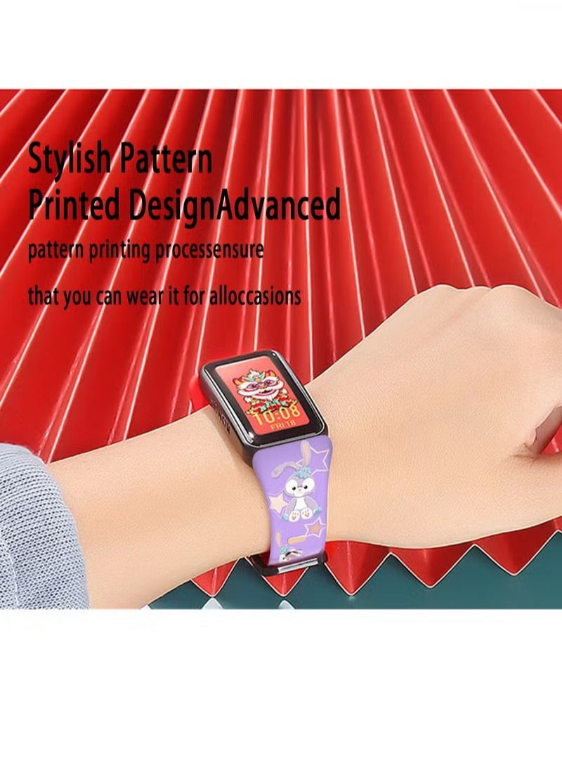 X-level Compatible with Honor Band 6/7 Huawei Band 6/6 Pro Lovely Cartoon Band Lovely Style Replacement Strap Soft Silicone Chic Cartoon Design Pattern Sports Bands for Honor Band 6/7 Huawei Band 6/6 Pro  - Image 4