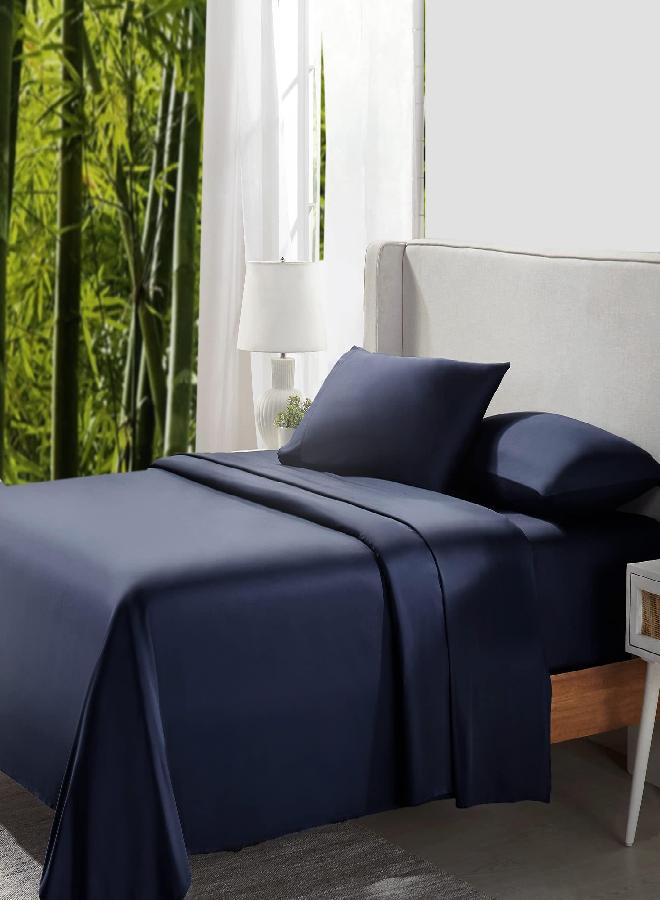 California Design Den California Design Den Rayon from Bamboo Sheets Set, Cooling Queen Size Bed Luxury Silk Sheets, 4 Piece Sheet Set, Bedsheets with Snug Fitted Deep Pockets and Pilling Resistant (Queen, Navy Blue) - Image 1