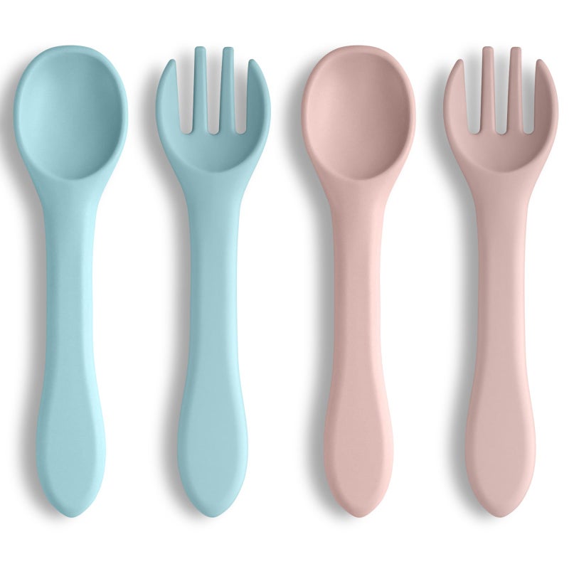 Vicloon Silicone Baby Spoon and Fork Set 4PCS Baby Led Weaning Utensils First Stage Feeding for Infants Dishwasher Safe
