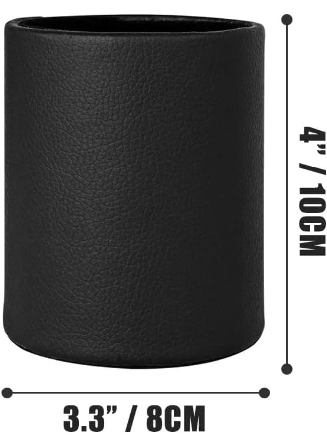 Pen Pencil Holder Cup Container PU Leather Desk Organizer Stand Decor Brush Scissor Holder Decoration Office Desk Home School (3.3" x 3.3" x 4", Black) - Image 2