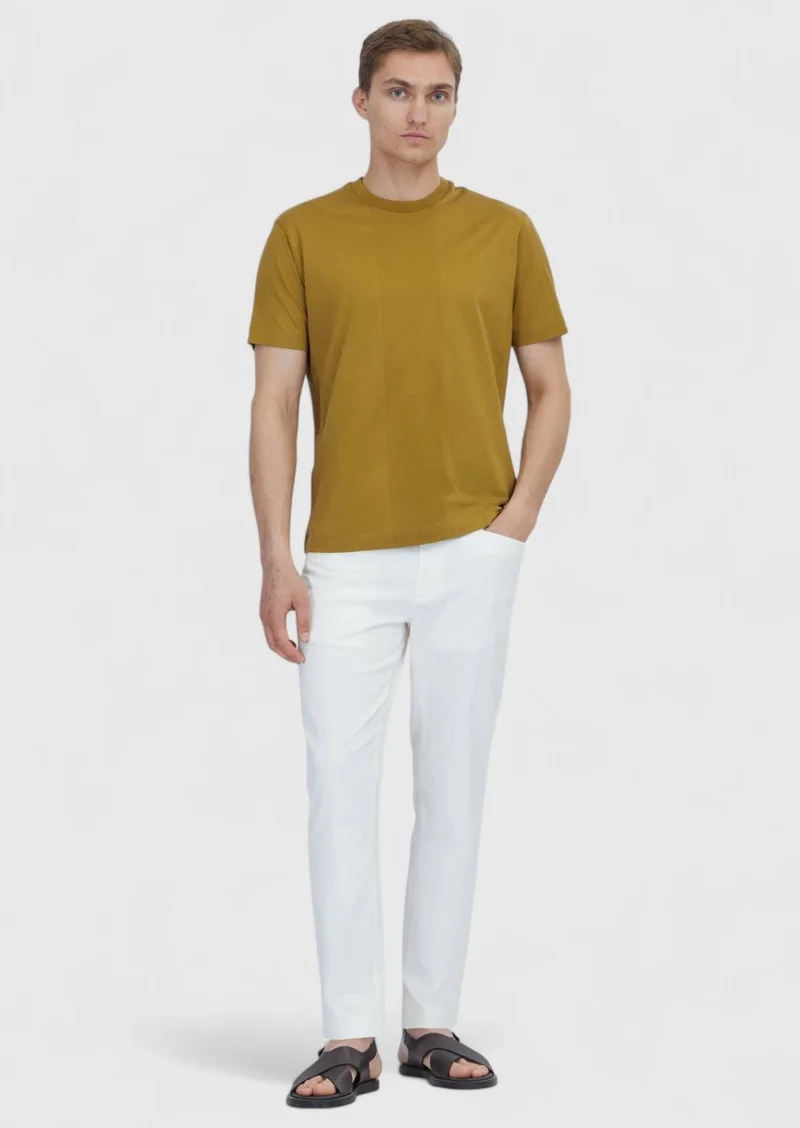 RAMSEY Oil Green Jacquard Crew Neck 100% Cotton T-Shirt