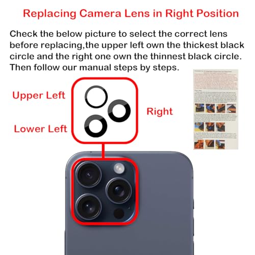 Phoupair Original OEM Back Rear Camera Glass Lens Replacement for iPhone 15 Pro Max 6.7-inches with Adhesive Preinstalled and Repair Tools Set - Image 5