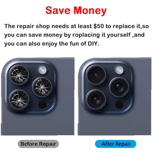 Phoupair Original OEM Back Rear Camera Glass Lens Replacement for iPhone 15 Pro Max 6.7-inches with Adhesive Preinstalled and Repair Tools Set - Image 4
