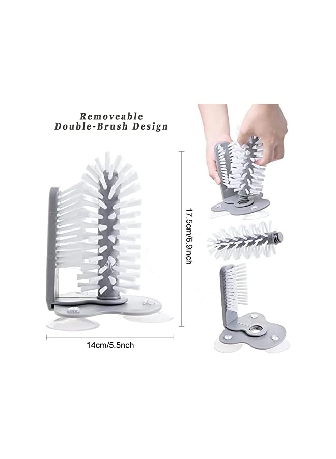 promass Glass Washer with Double Sided Bristle Brush, Water Bottle Cleaning Brush Bristle with Suction Base, for Beer Cup, Long Leg Cup, Red Wine Glass and More Bar Kitchen Sink Home Tools - Image 2