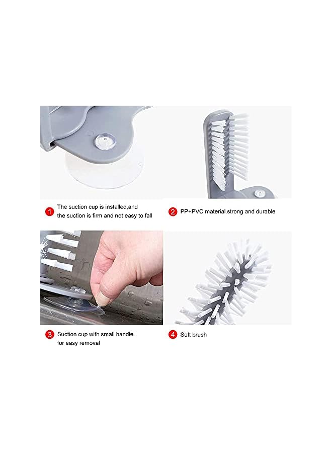 promass Glass Washer with Double Sided Bristle Brush, Water Bottle Cleaning Brush Bristle with Suction Base, for Beer Cup, Long Leg Cup, Red Wine Glass and More Bar Kitchen Sink Home Tools - Image 3