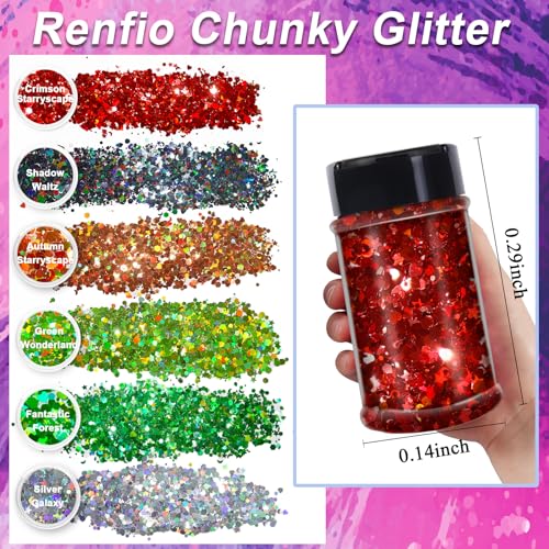 Renfio Mixed Shapes Confetti, Star Confetti Holographic Chunky Glitter, 1.75oz/50g Red Glitter Heart Moon Circle Sequins Valentines Glitter for Crafts for Nail Art Resin Tumblers - Crimson Starryscape - Image 3