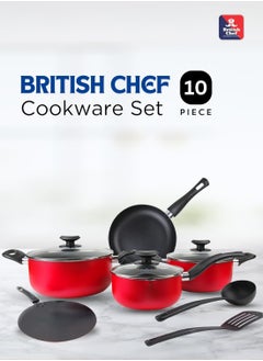 BRITISH CHEF 10 Piece Nonstick Cookware Set, 24CM Casserole+Lid, 20CM Casserole+Lid, 18CM Saucepan+Lid, 24CM Frypan, 24CM frypan, Round Tawa, Nylon Turner, Nylon Ladle - BC130 - pzsku/ZAE2290C0ACBB2607787CZ/45/_/1729334970/3efb35e9-6109-43cf-8b27-843c6eeb6a83