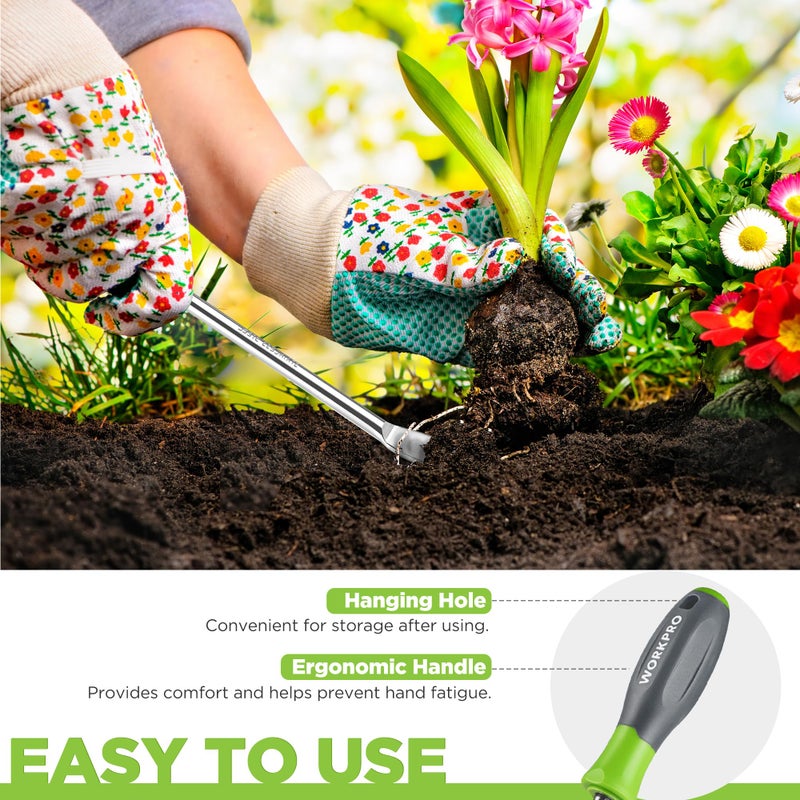WORKPRO أداة إزالة الأعشاب الضارة WORKPRO 11.5" مع مقبض ناعم، أداة إزالة الأعشاب من الفولاذ المقاوم للصدأ المصقول، أداة إزالة الأعشاب ذات الشوكين لحدائق المزارع وزراعة النباتات - Image 5